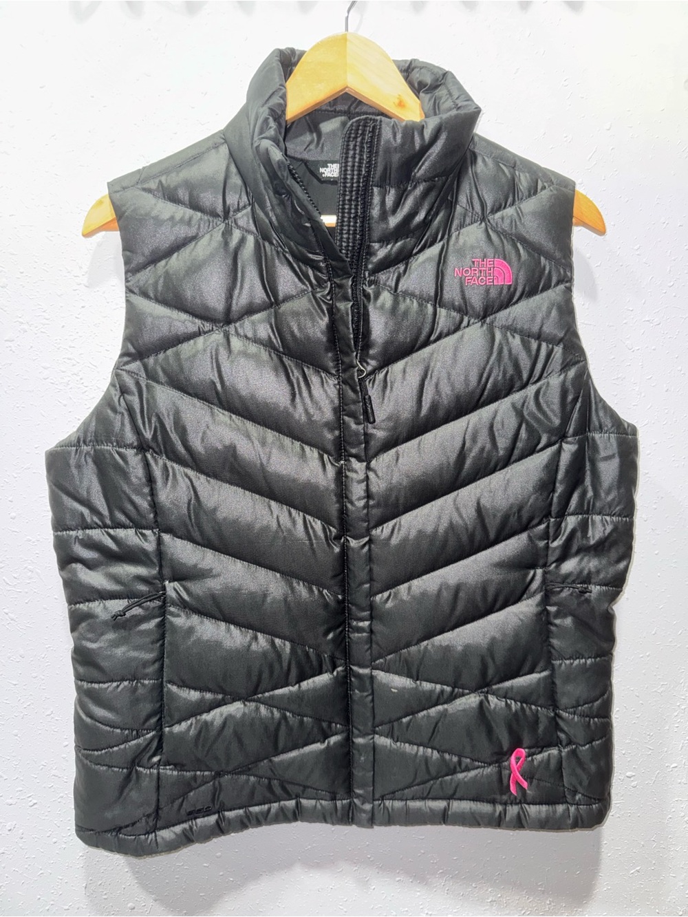 The North Face Black Quilted Women's Insulated Vest with Pink Logo